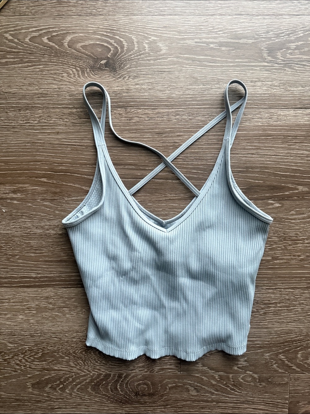 Vuori - Pistachio Light Blue Ribbed V-Neck Tank Top with Crisscross Straps